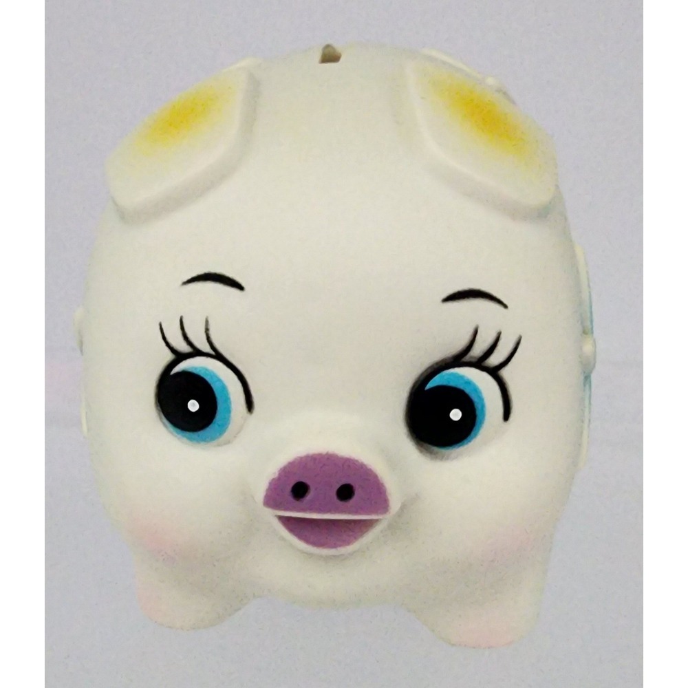 Vintage The First Years Toy Co. Piggy Coin Bank White Floral 1978 w Stopper - Picture 3 of 13